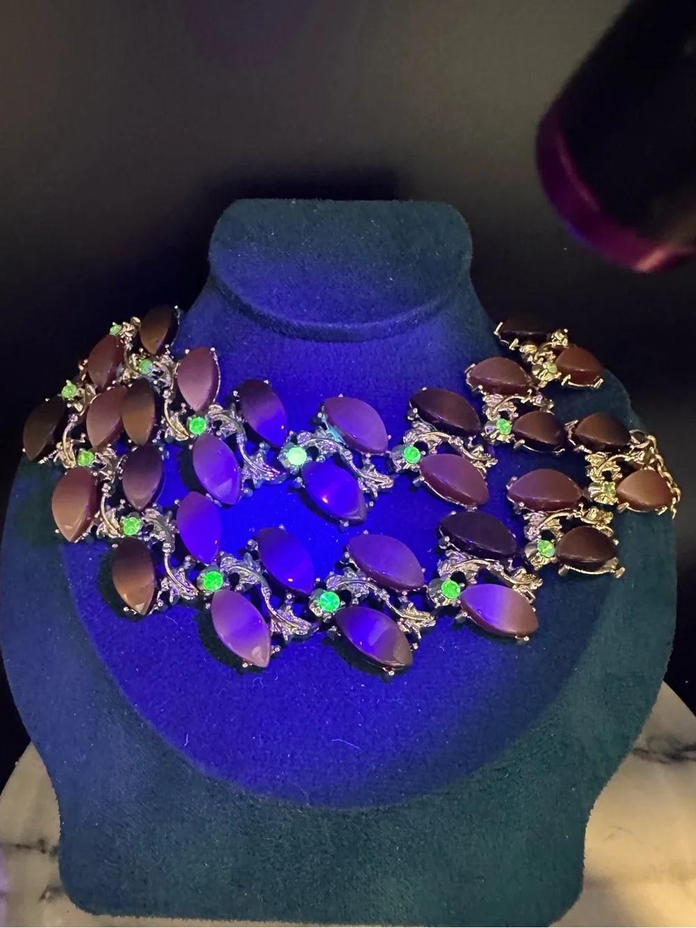Mid Century Thermoset Uranium Glass Rhinestones Necklace & Bracelet - Picture 1 of 14